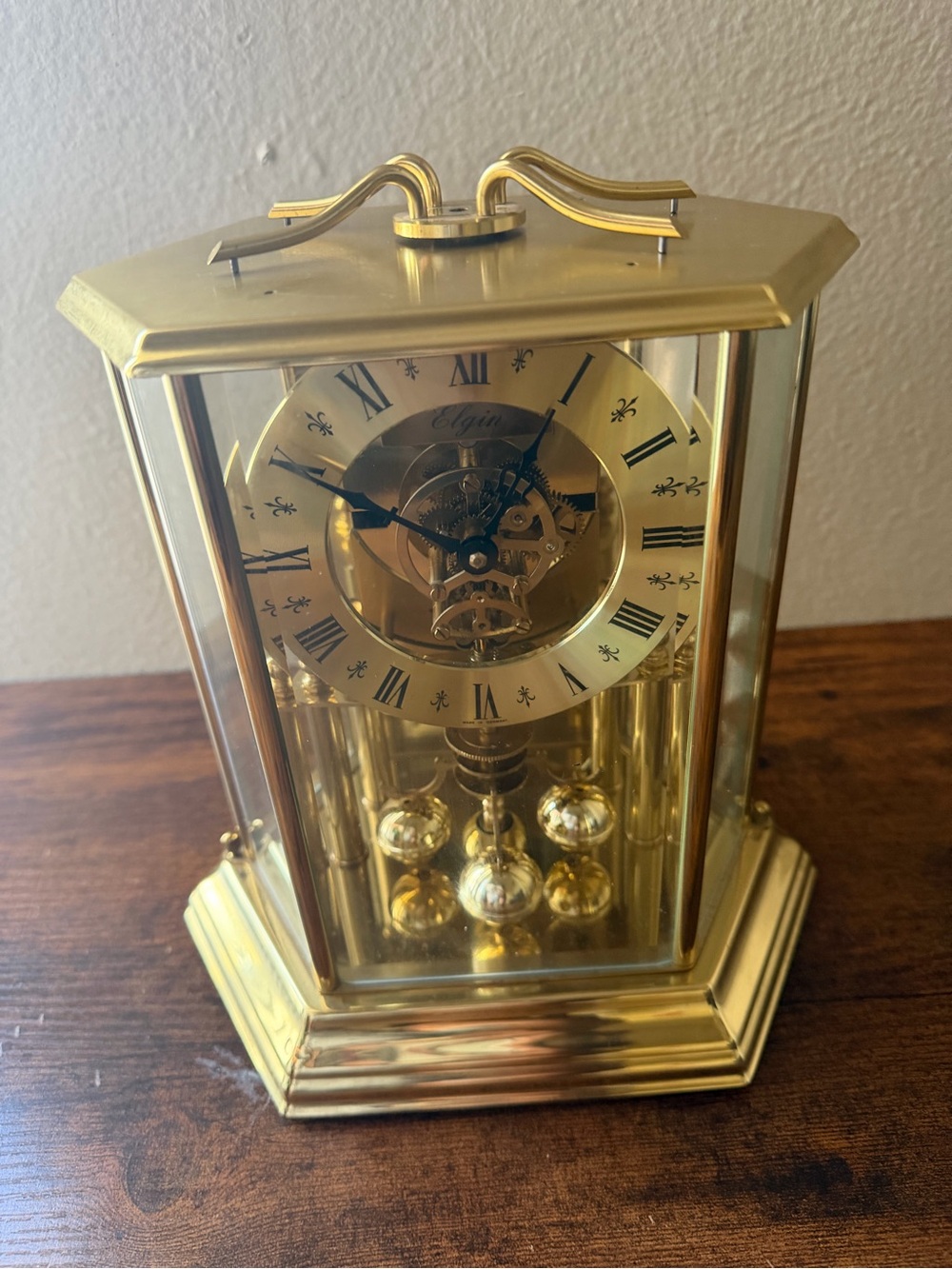 Elgin Gold-Tone Glass Mantel Clock